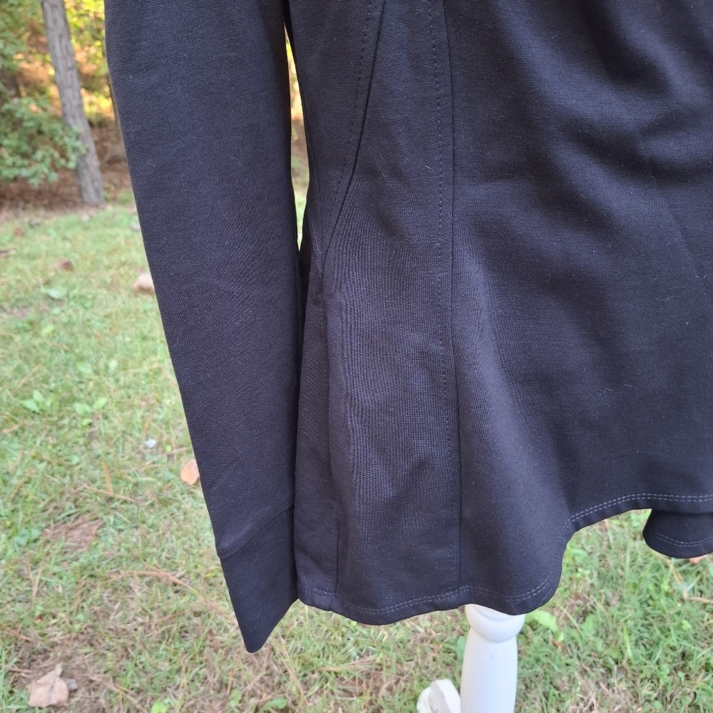 WHBM Asymetrical Moto Style Stretch Long Blazer Jacket Size 12 Black - Picture 3 of 9